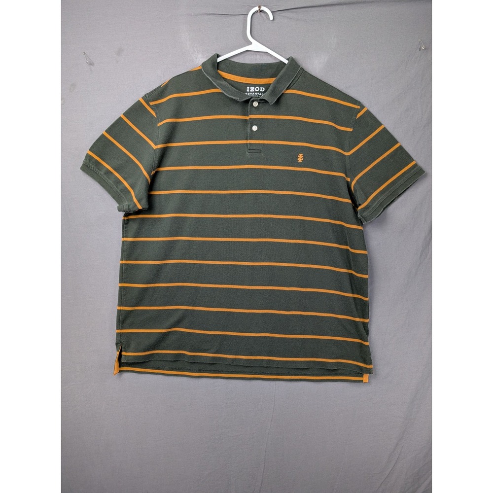 IZOD Advantage Performance‎ Polo Shirt Mens XXL Green Orange Striped